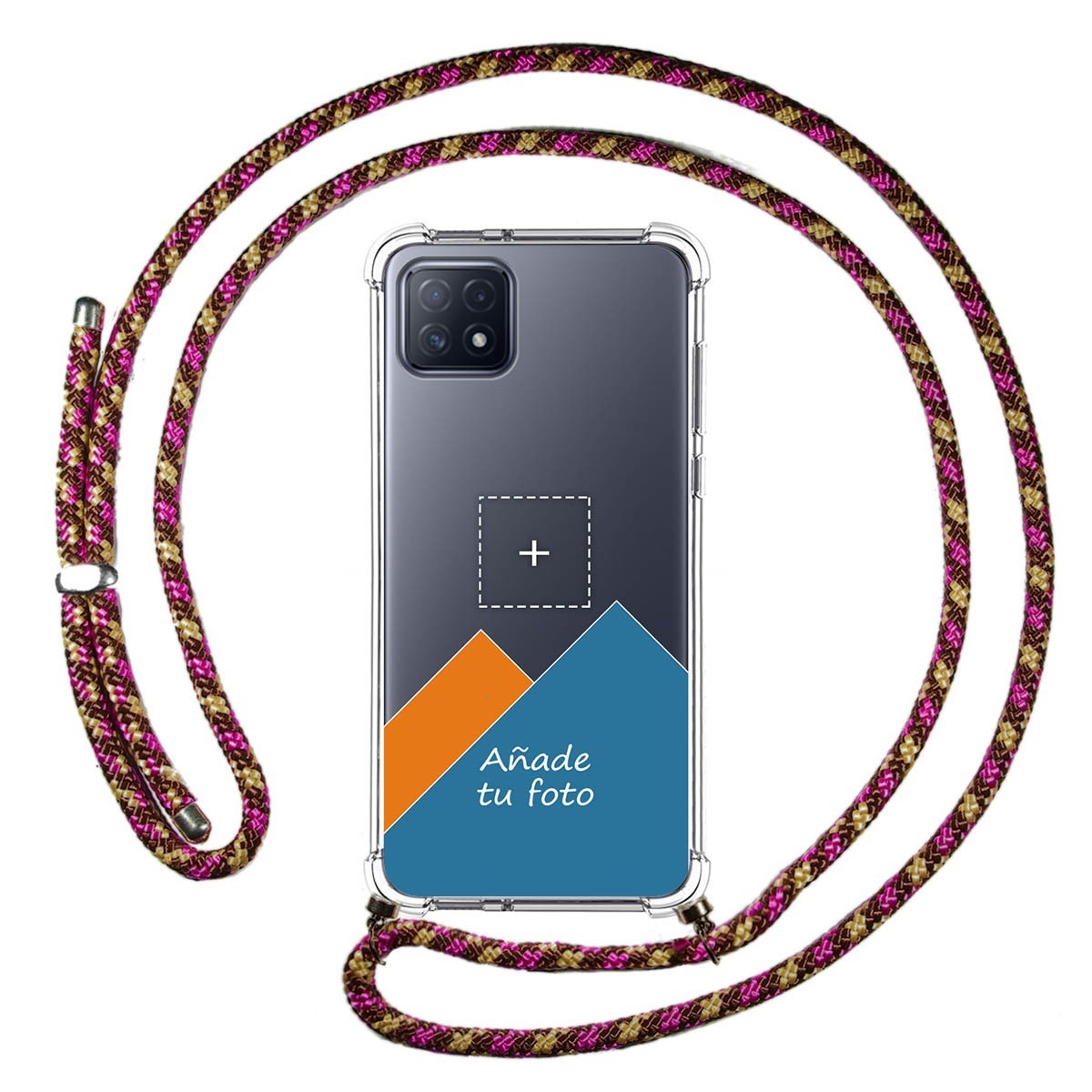 Personaliza tu Funda Colgante Transparente para Oppo A73 5G con Cordon Rosa / Dorado Dibujo Personalizada