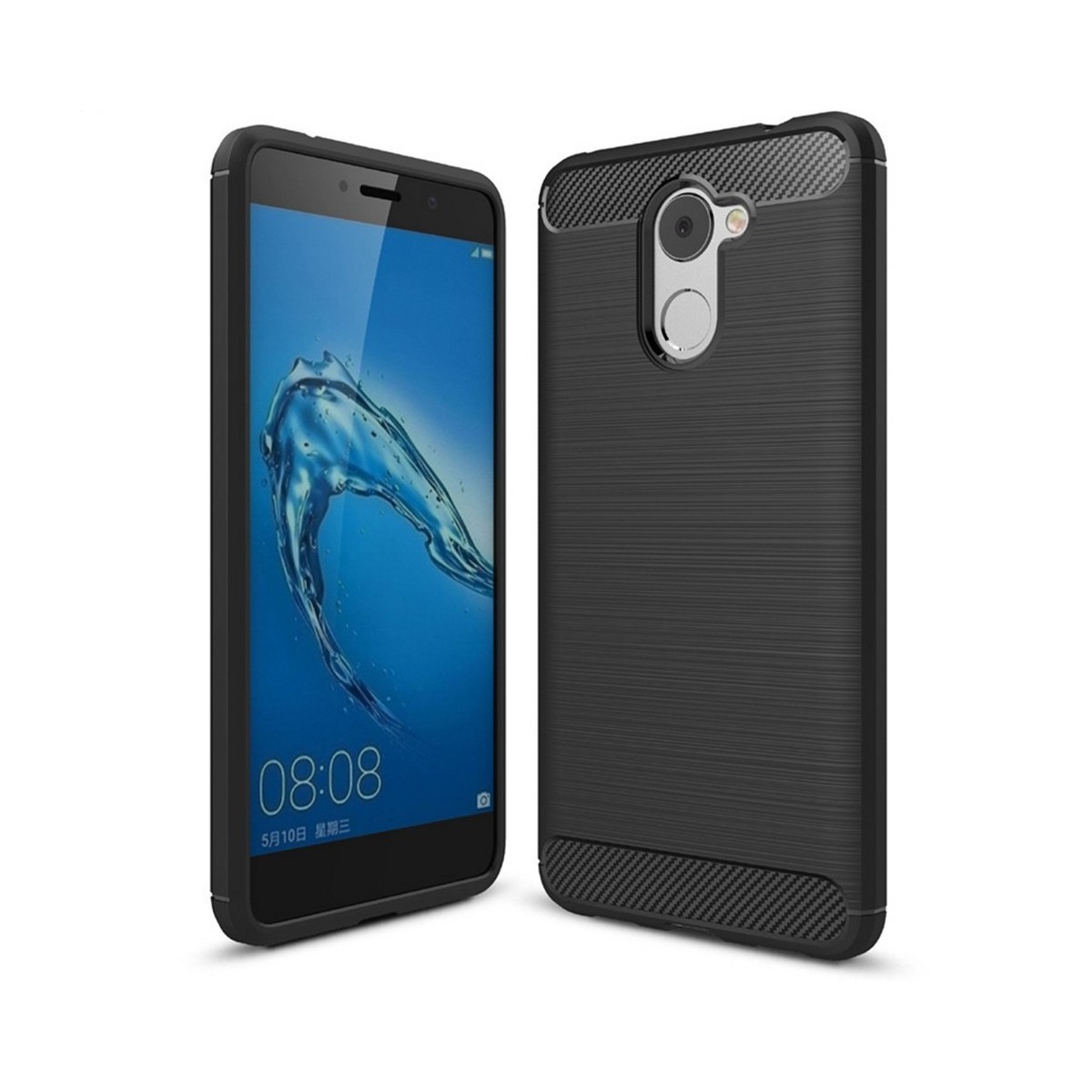 Funda Gel Tpu Tipo Carbon Negra para Huawei Y7