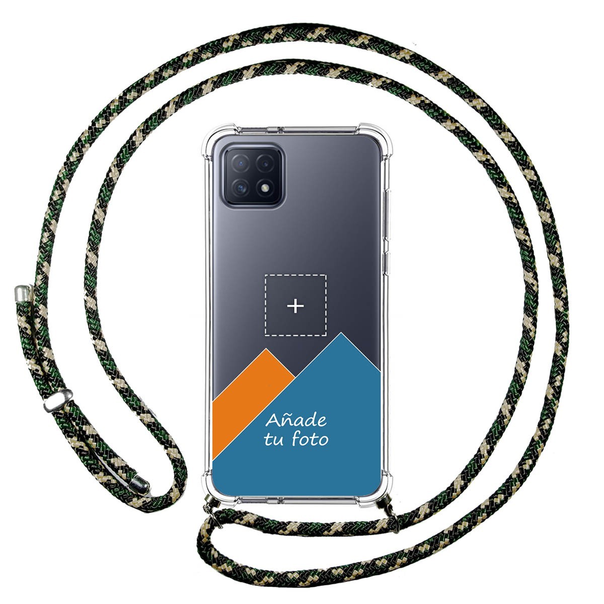 Personaliza tu Funda Colgante Transparente para Oppo A73 5G con Cordon Verde / Dorado Dibujo Personalizada