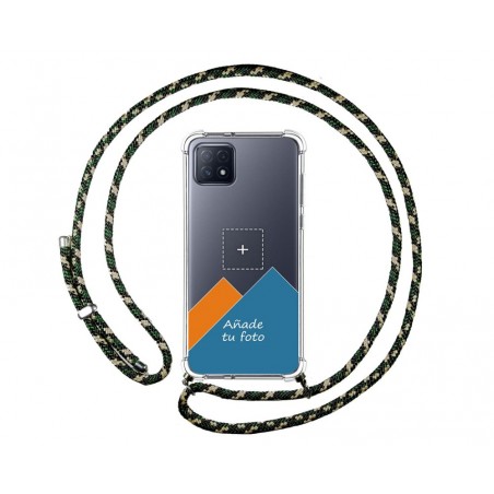 Personaliza tu Funda Colgante Transparente para Oppo A73 5G con Cordon Verde / Dorado Dibujo Personalizada