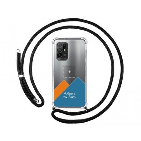 Personaliza tu Funda Colgante Transparente para Oppo A94 5G con Cordon Negro Dibujo Personalizada