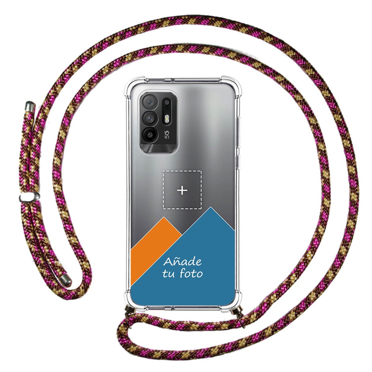 Personaliza tu Funda Colgante Transparente para Oppo A94 5G con Cordon Rosa / Dorado Dibujo Personalizada