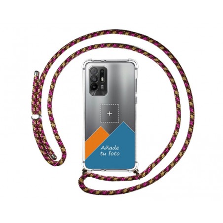 Personaliza tu Funda Colgante Transparente para Oppo A94 5G con Cordon Rosa / Dorado Dibujo Personalizada