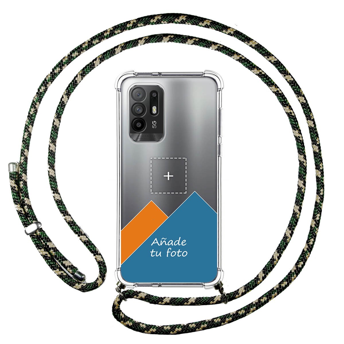 Personaliza tu Funda Colgante Transparente para Oppo A94 5G con Cordon Verde / Dorado Dibujo Personalizada