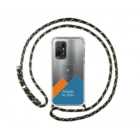 Personaliza tu Funda Colgante Transparente para Oppo A94 5G con Cordon Verde / Dorado Dibujo Personalizada