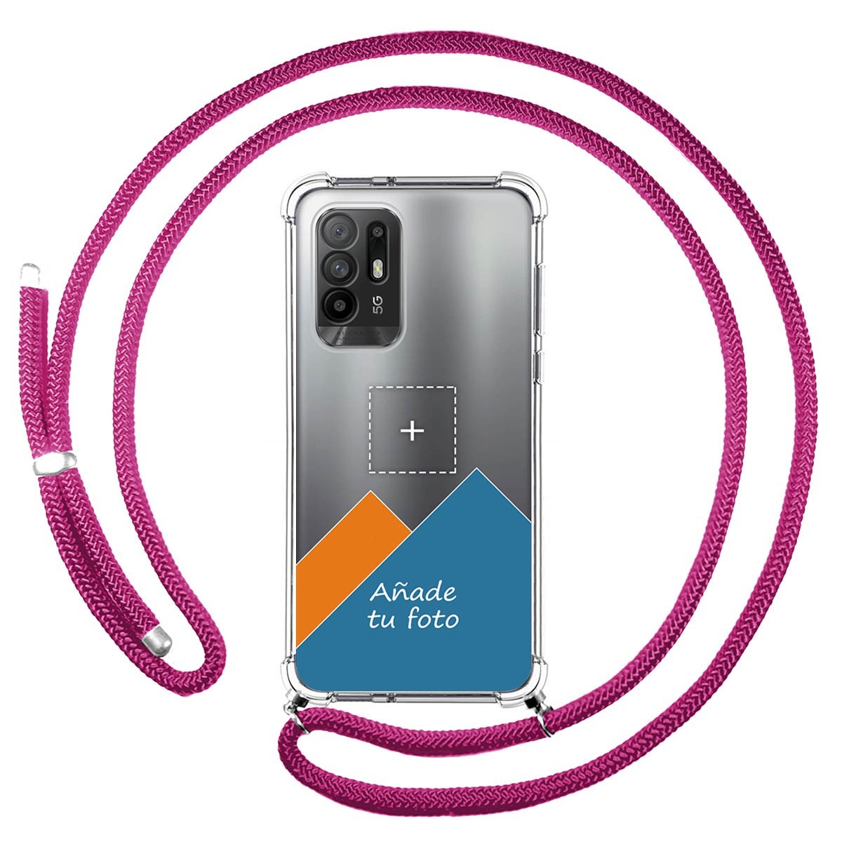 Personaliza tu Funda Colgante Transparente para Oppo A94 5G con Cordon Rosa Fucsia Dibujo Personalizada