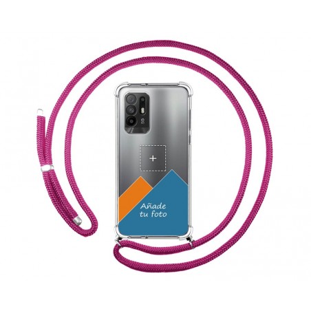 Personaliza tu Funda Colgante Transparente para Oppo A94 5G con Cordon Rosa Fucsia Dibujo Personalizada