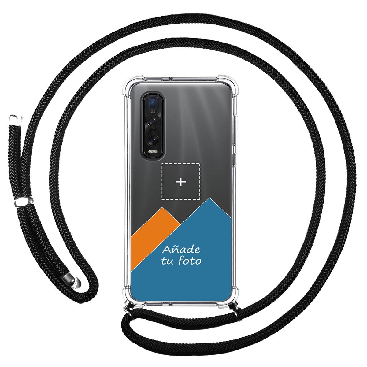 Personaliza tu Funda Colgante Transparente para Oppo Find X2 Pro con Cordon Negro Dibujo Personalizada