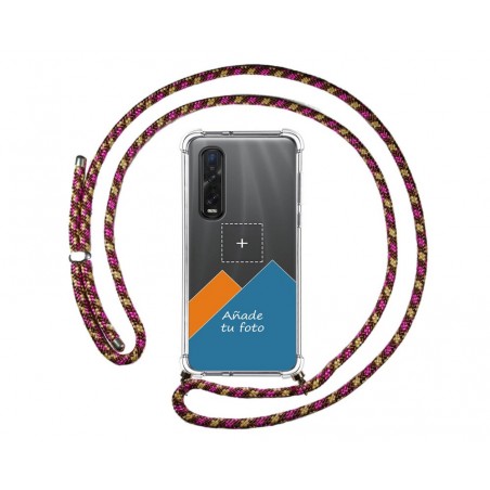 Personaliza tu Funda Colgante Transparente para Oppo Find X2 Pro con Cordon Rosa / Dorado Dibujo Personalizada