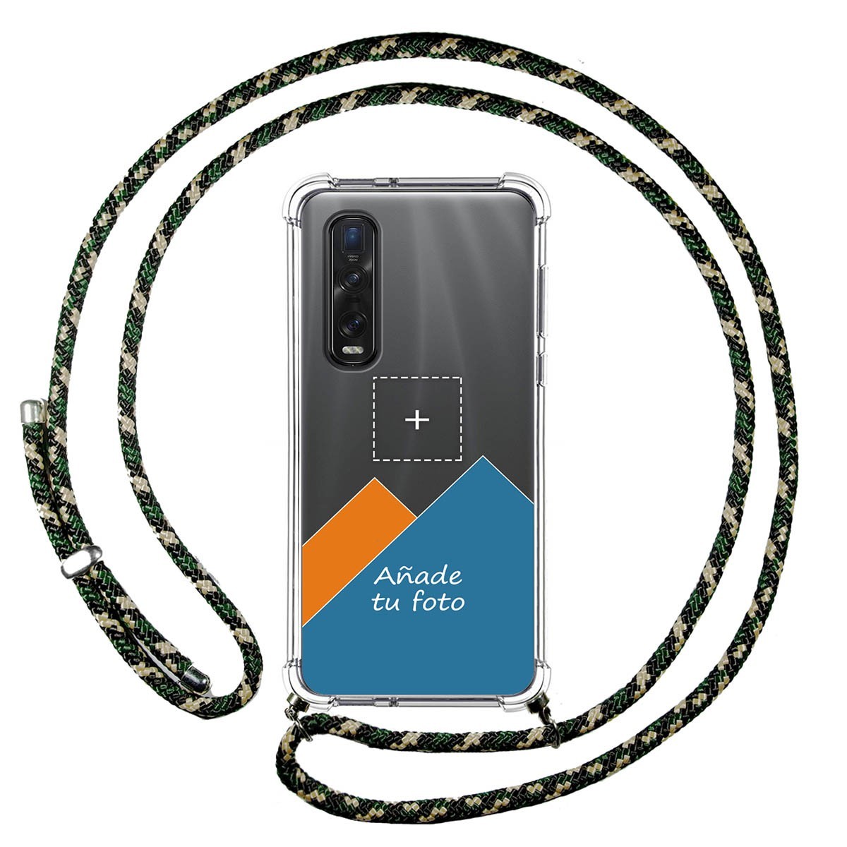 Personaliza tu Funda Colgante Transparente para Oppo Find X2 Pro con Cordon Verde / Dorado Dibujo Personalizada