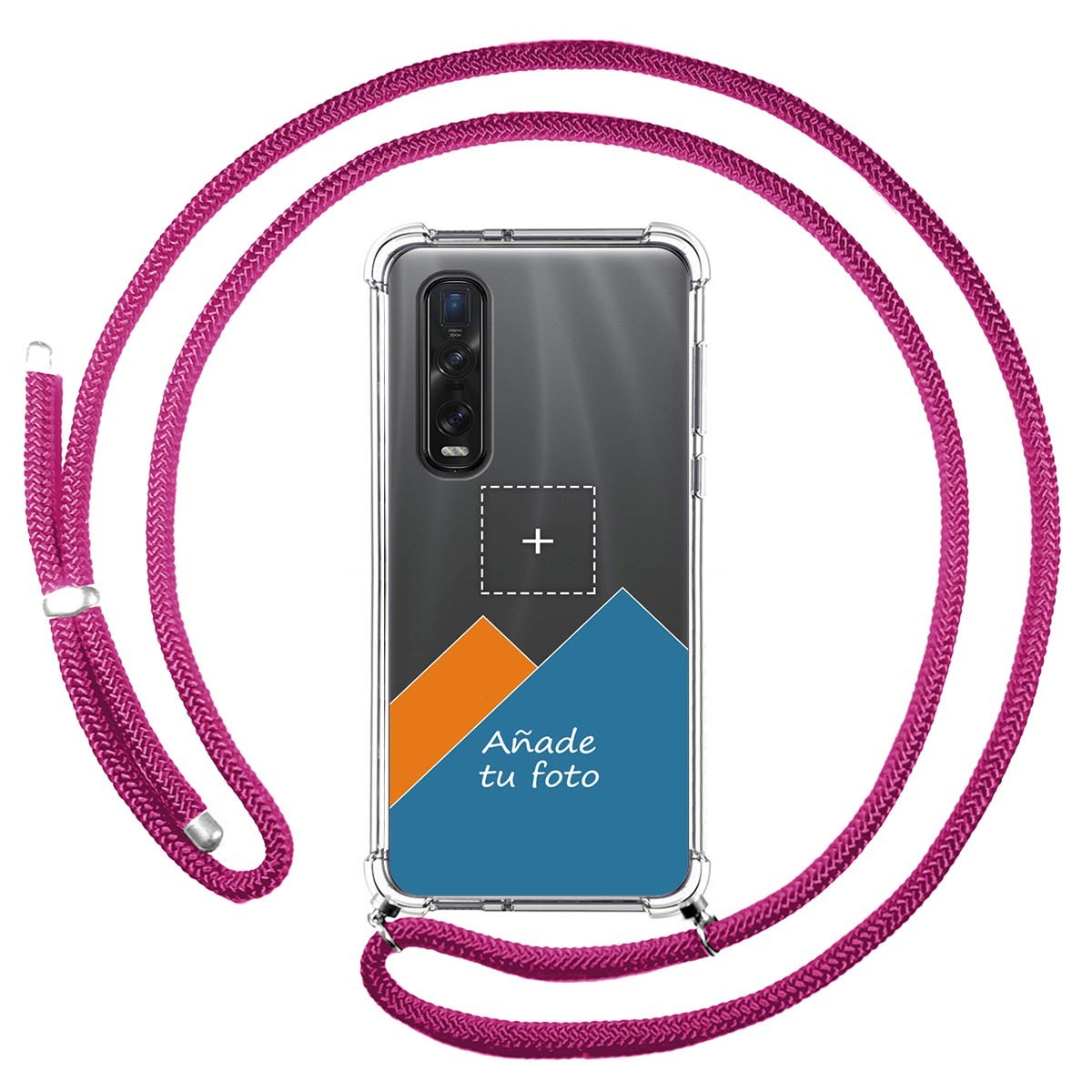 Personaliza tu Funda Colgante Transparente para Oppo Find X2 Pro con Cordon Rosa Fucsia Dibujo Personalizada