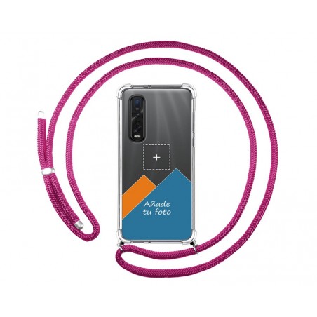 Personaliza tu Funda Colgante Transparente para Oppo Find X2 Pro con Cordon Rosa Fucsia Dibujo Personalizada