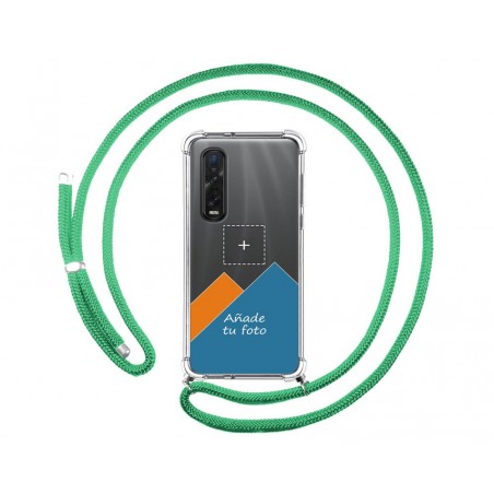 Personaliza tu Funda Colgante Transparente para Oppo Find X2 Pro con Cordon Verde Agua Dibujo Personalizada