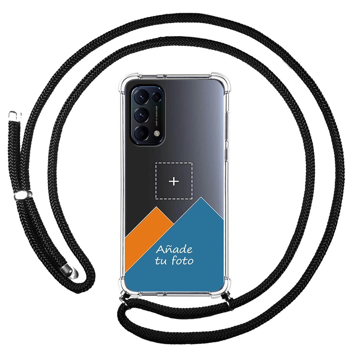 Personaliza tu Funda Colgante Transparente para Oppo Find X3 Lite 5G con Cordon Negro Dibujo Personalizada