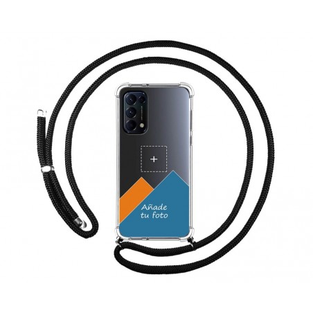 Personaliza tu Funda Colgante Transparente para Oppo Find X3 Lite 5G con Cordon Negro Dibujo Personalizada