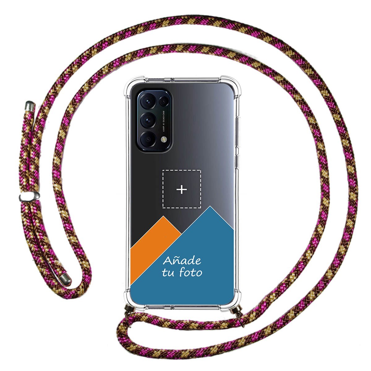 Personaliza tu Funda Colgante Transparente para Oppo Find X3 Lite 5G con Cordon Rosa / Dorado Dibujo Personalizada