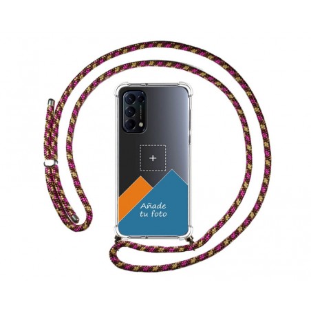 Personaliza tu Funda Colgante Transparente para Oppo Find X3 Lite 5G con Cordon Rosa / Dorado Dibujo Personalizada
