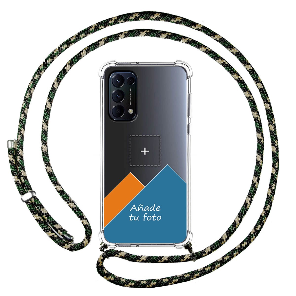 Personaliza tu Funda Colgante Transparente para Oppo Find X3 Lite 5G con Cordon Verde / Dorado Dibujo Personalizada