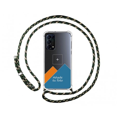 Personaliza tu Funda Colgante Transparente para Oppo Find X3 Lite 5G con Cordon Verde / Dorado Dibujo Personalizada