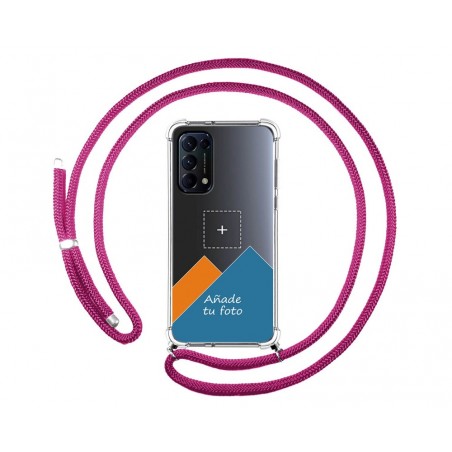 Personaliza tu Funda Colgante Transparente para Oppo Find X3 Lite 5G con Cordon Rosa Fucsia Dibujo Personalizada