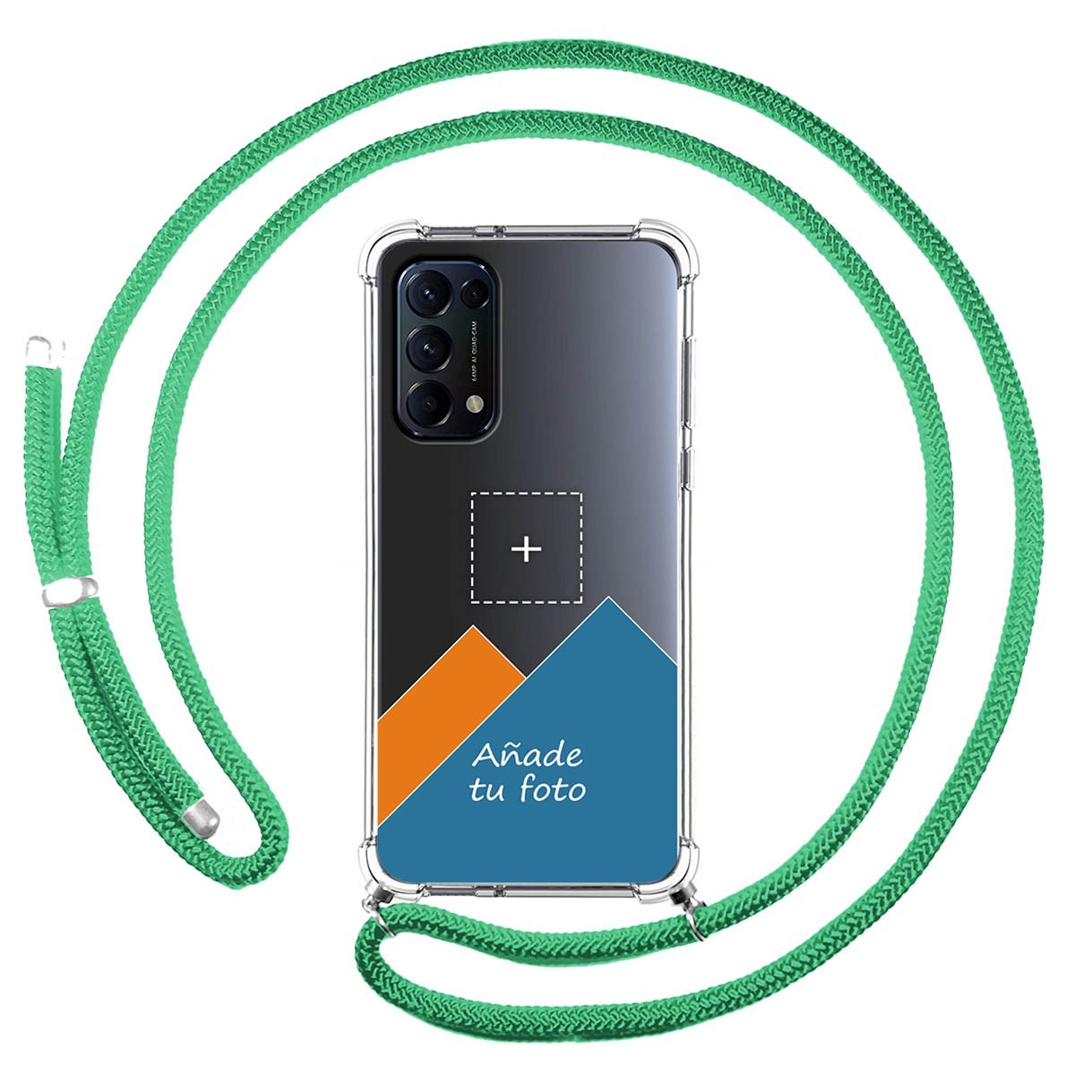 Personaliza tu Funda Colgante Transparente para Oppo Find X3 Lite 5G con Cordon Verde Agua Dibujo Personalizada