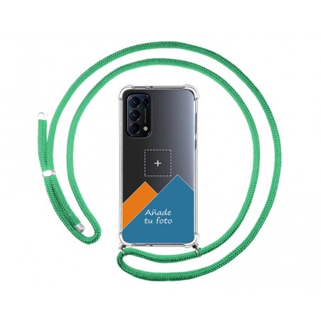 Personaliza tu Funda Colgante Transparente para Oppo Find X3 Lite 5G con Cordon Verde Agua Dibujo Personalizada