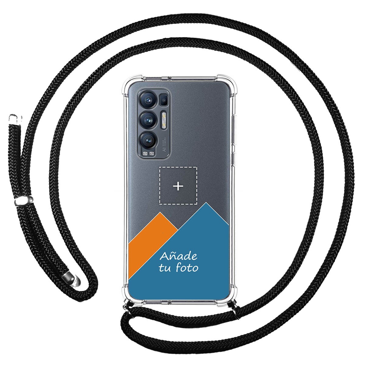 Personaliza tu Funda Colgante Transparente para Oppo Find X3 Neo 5G con Cordon Negro Dibujo Personalizada