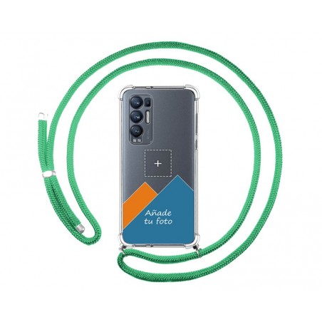 Personaliza tu Funda Colgante Transparente para Oppo Find X3 Neo 5G con Cordon Verde Agua Dibujo Personalizada