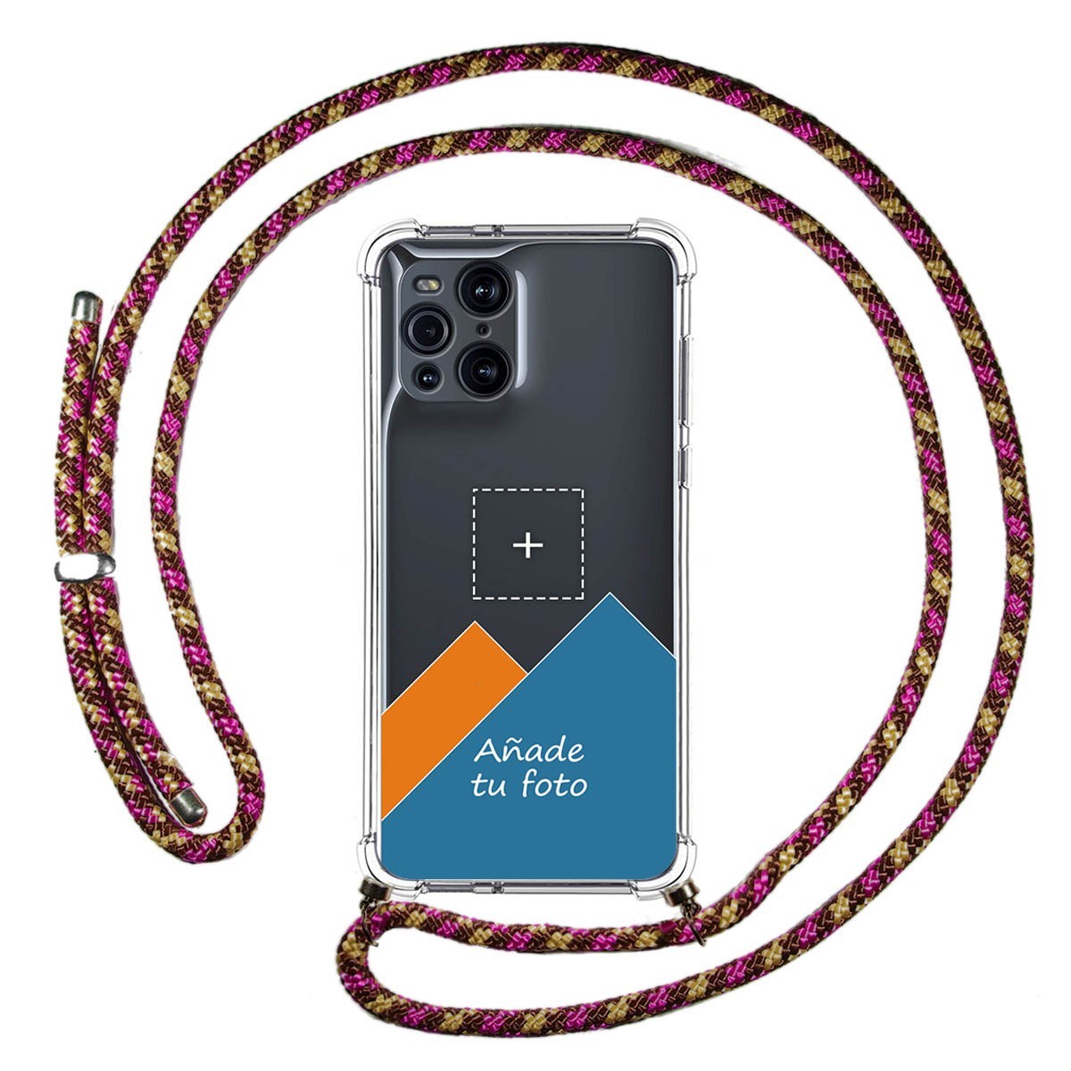 Personaliza tu Funda Colgante Transparente para Oppo Find X3 Pro 5G con Cordon Rosa / Dorado Dibujo Personalizada