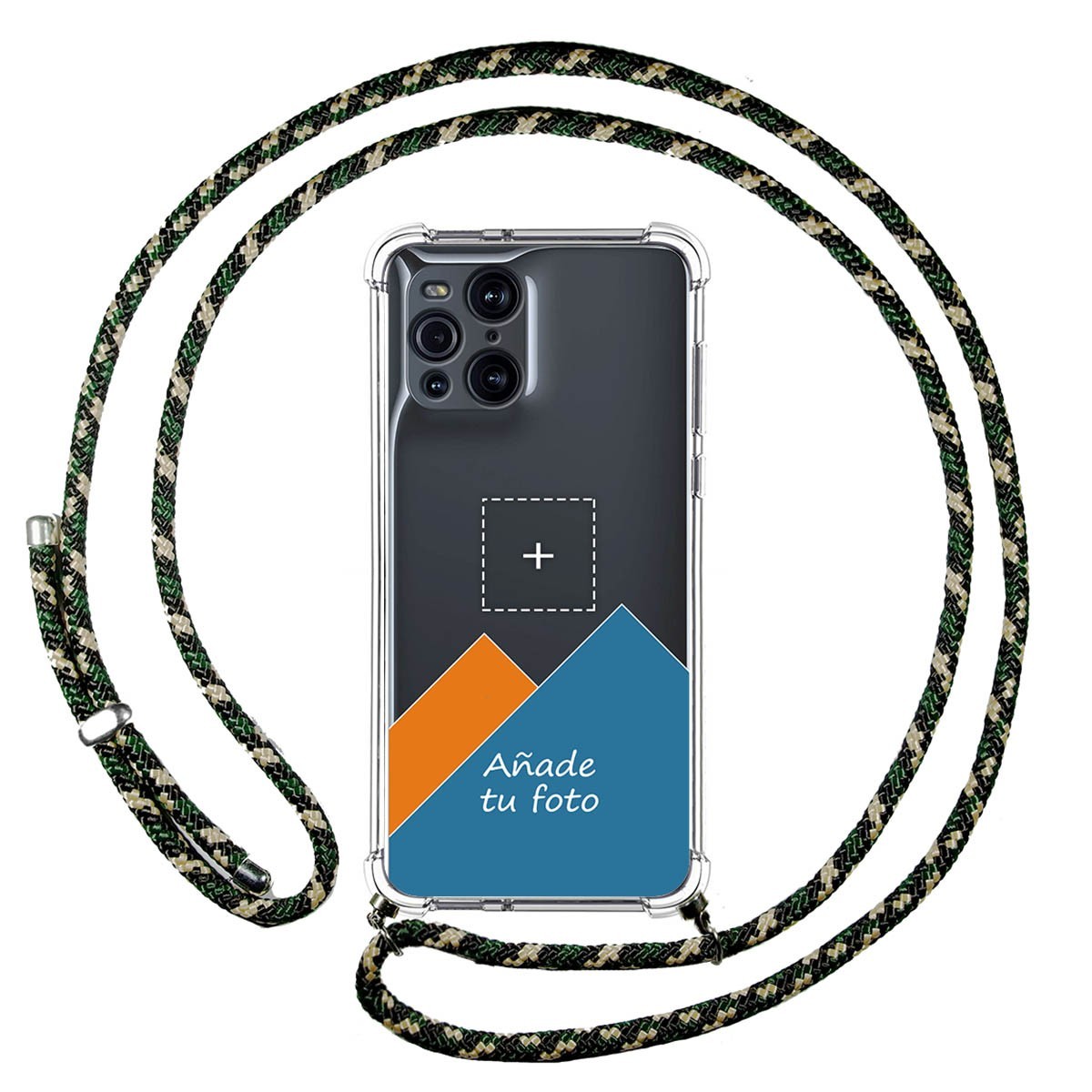 Personaliza tu Funda Colgante Transparente para Oppo Find X3 Pro 5G con Cordon Verde / Dorado Dibujo Personalizada