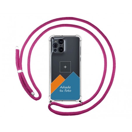 Personaliza tu Funda Colgante Transparente para Oppo Find X3 Pro 5G con Cordon Rosa Fucsia Dibujo Personalizada