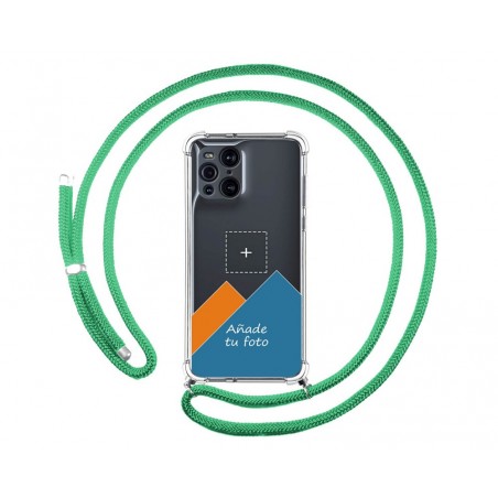 Personaliza tu Funda Colgante Transparente para Oppo Find X3 Pro 5G con Cordon Verde Agua Dibujo Personalizada