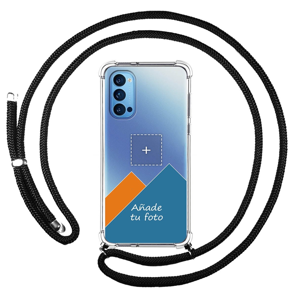 Personaliza tu Funda Colgante Transparente para Oppo Reno 4 5G con Cordon Negro Dibujo Personalizada
