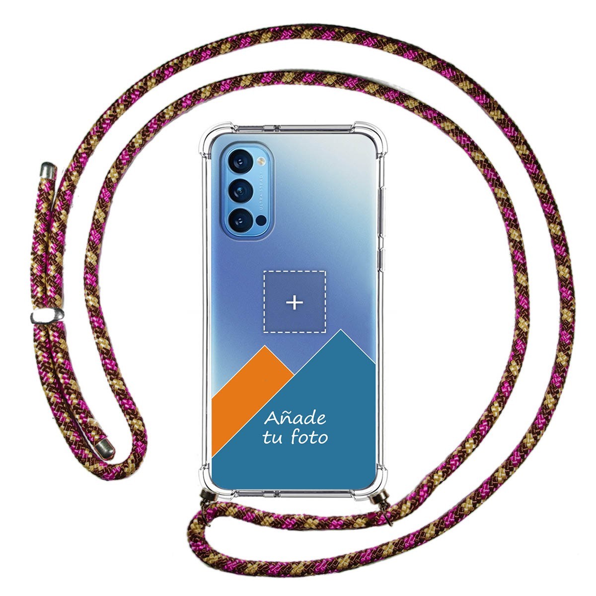 Personaliza tu Funda Colgante Transparente para Oppo Reno 4 5G con Cordon Rosa / Dorado Dibujo Personalizada