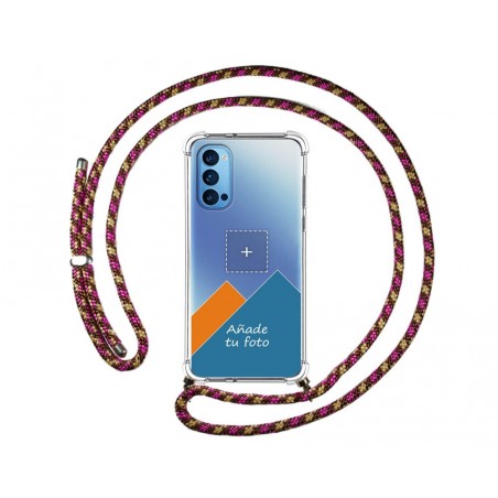 Personaliza tu Funda Colgante Transparente para Oppo Reno 4 5G con Cordon Rosa / Dorado Dibujo Personalizada