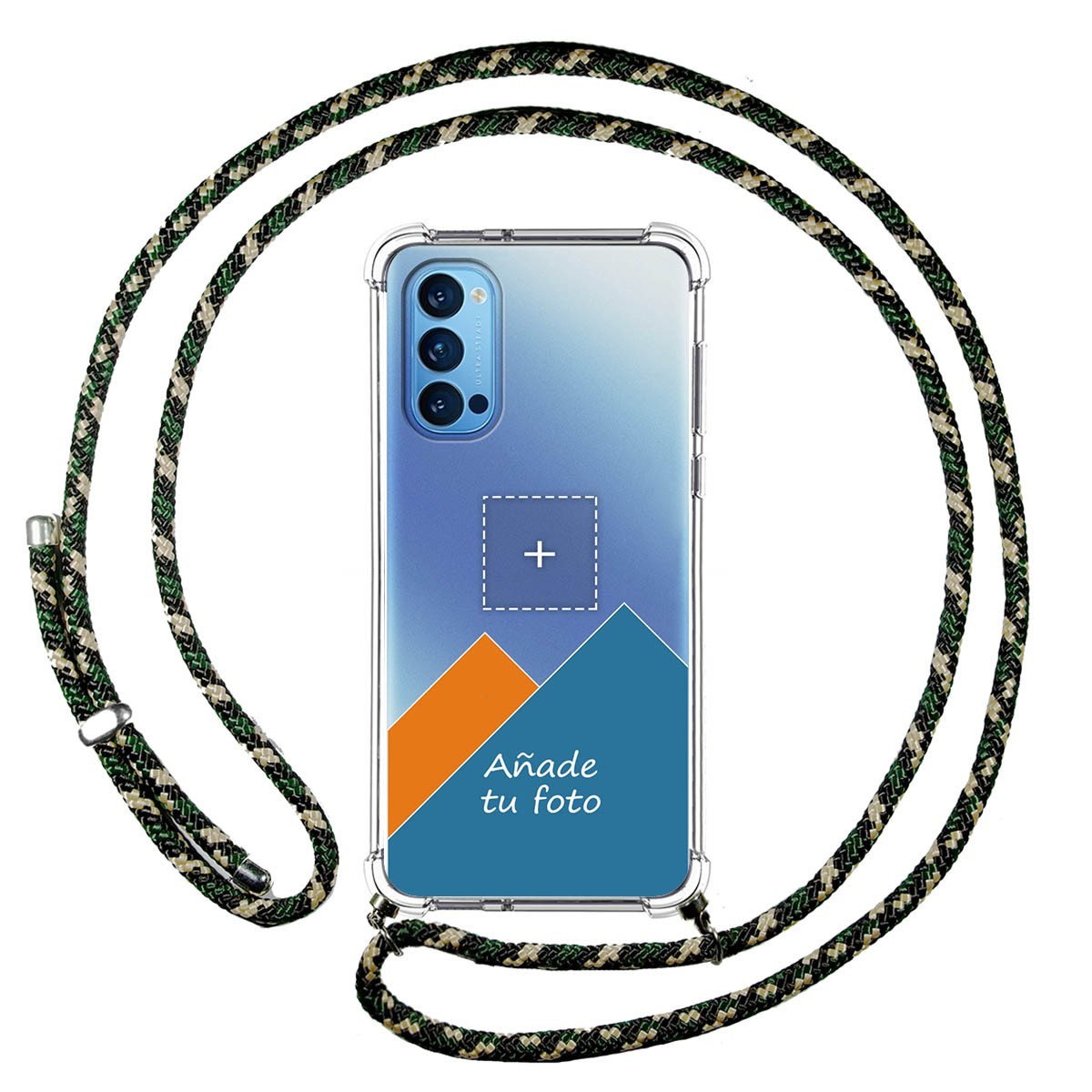 Personaliza tu Funda Colgante Transparente para Oppo Reno 4 5G con Cordon Verde / Dorado Dibujo Personalizada