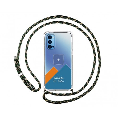 Personaliza tu Funda Colgante Transparente para Oppo Reno 4 5G con Cordon Verde / Dorado Dibujo Personalizada