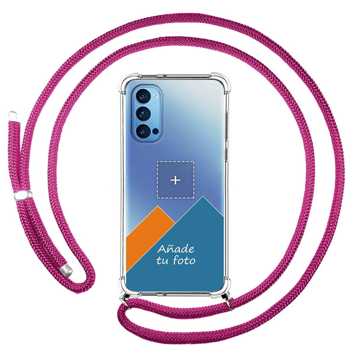 Personaliza tu Funda Colgante Transparente para Oppo Reno 4 5G con Cordon Rosa Fucsia Dibujo Personalizada