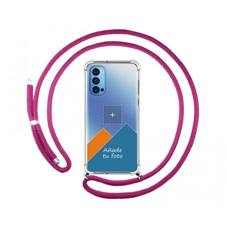 Personaliza tu Funda Colgante Transparente para Oppo Reno 4 5G con Cordon Rosa Fucsia Dibujo Personalizada