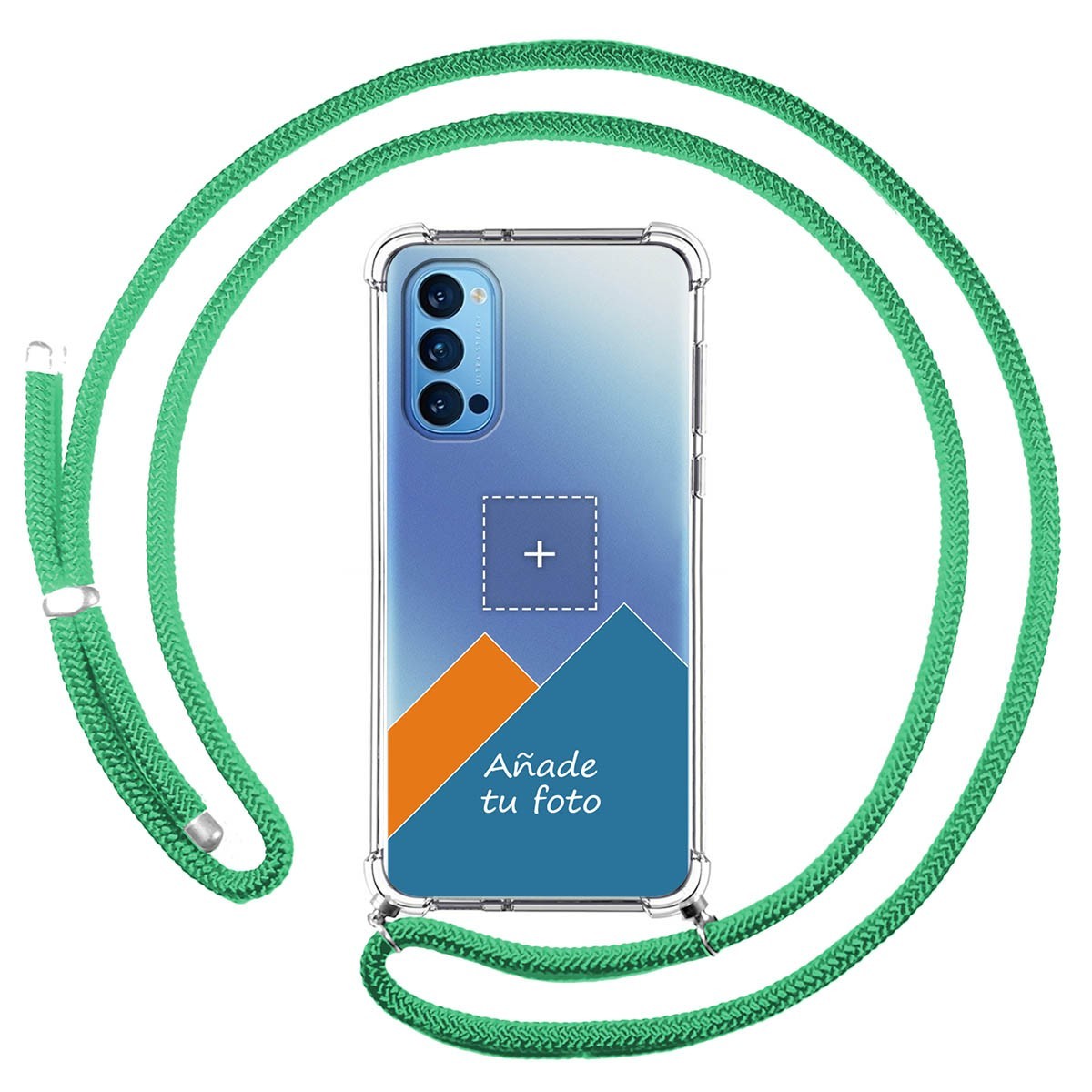 Personaliza tu Funda Colgante Transparente para Oppo Reno 4 5G con Cordon Verde Agua Dibujo Personalizada