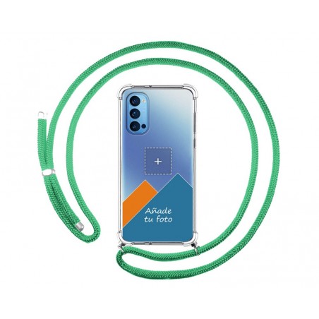 Personaliza tu Funda Colgante Transparente para Oppo Reno 4 5G con Cordon Verde Agua Dibujo Personalizada