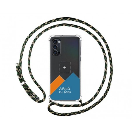 Personaliza tu Funda Colgante Transparente para Oppo Reno 4 Pro 5G con Cordon Verde / Dorado Dibujo Personalizada