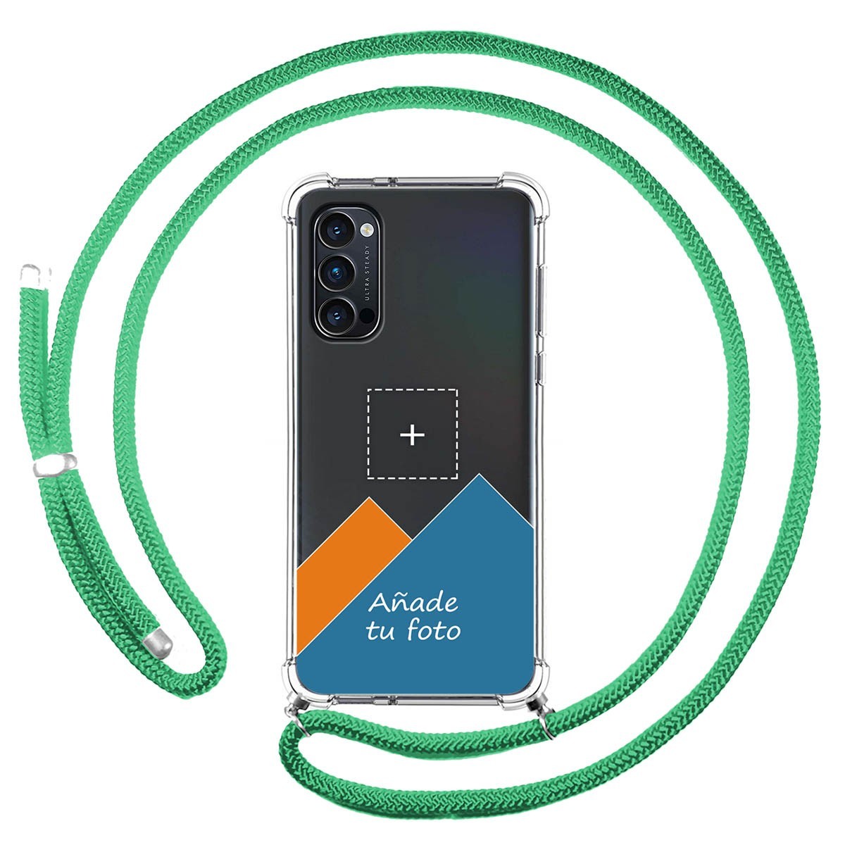 Personaliza tu Funda Colgante Transparente para Oppo Reno 4 Pro 5G con Cordon Verde Agua Dibujo Personalizada