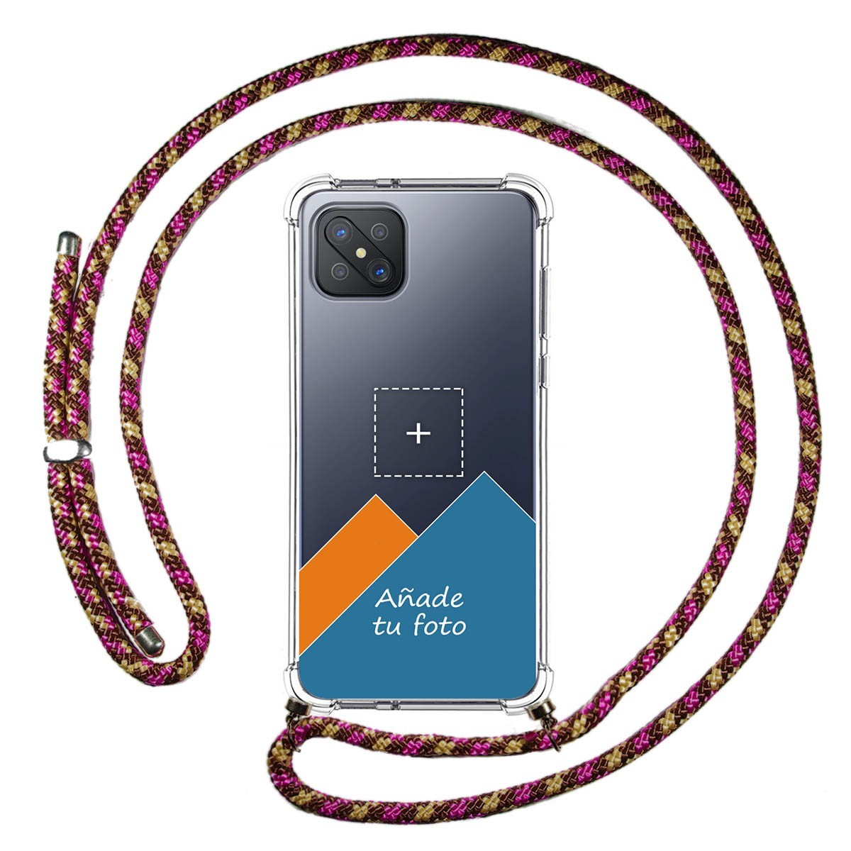 Personaliza tu Funda Colgante Transparente para Oppo Reno 4Z 5G con Cordon Rosa / Dorado Dibujo Personalizada