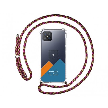 Personaliza tu Funda Colgante Transparente para Oppo Reno 4Z 5G con Cordon Rosa / Dorado Dibujo Personalizada