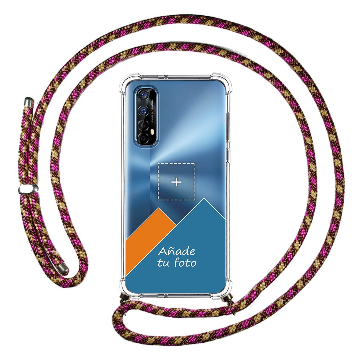 Personaliza tu Funda Colgante Transparente para Realme 7 con Cordon Rosa / Dorado Dibujo Personalizada