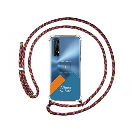 Personaliza tu Funda Colgante Transparente para Realme 7 con Cordon Rosa / Dorado Dibujo Personalizada