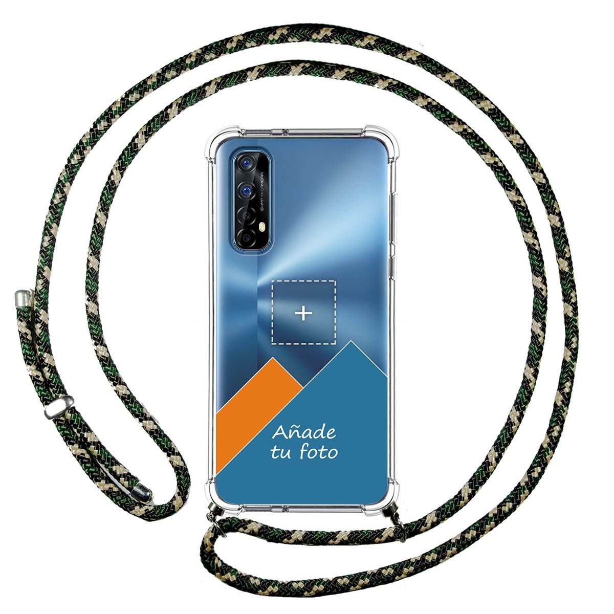 Personaliza tu Funda Colgante Transparente para Realme 7 con Cordon Verde / Dorado Dibujo Personalizada