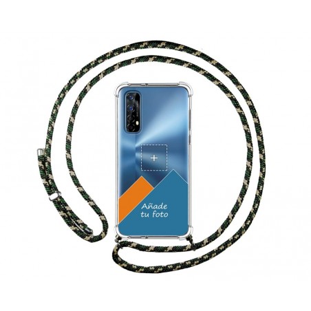 Personaliza tu Funda Colgante Transparente para Realme 7 con Cordon Verde / Dorado Dibujo Personalizada