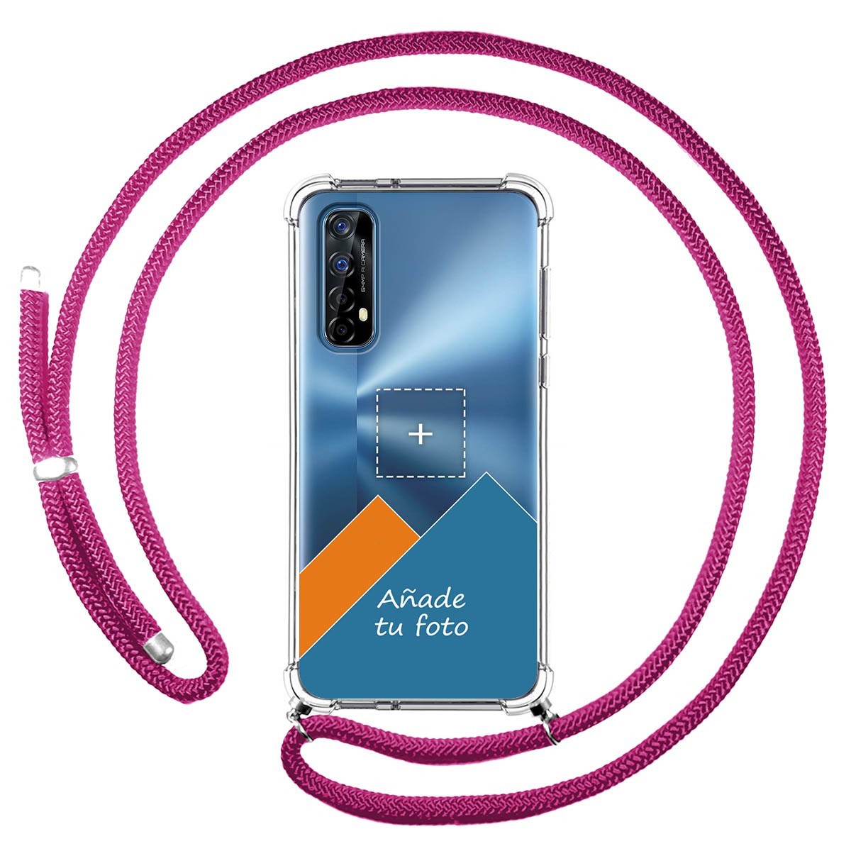 Personaliza tu Funda Colgante Transparente para Realme 7 con Cordon Rosa Fucsia Dibujo Personalizada